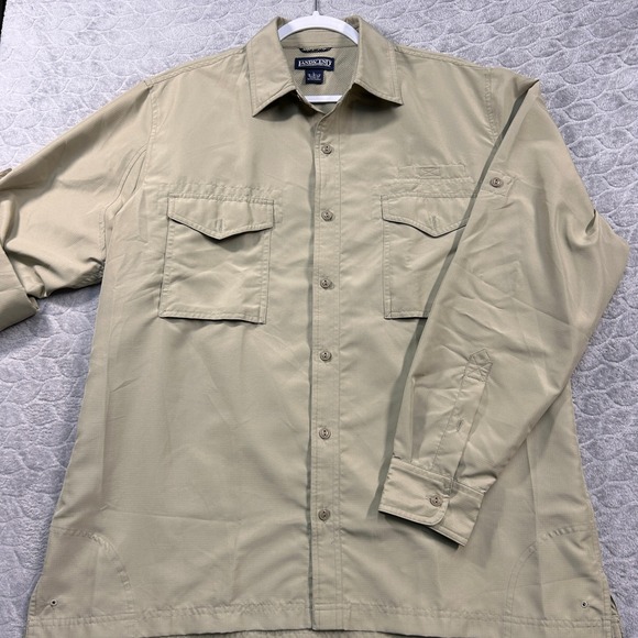 Lands End Mens L Long Sleeve Button Up Shirt Khaki Tan Utility Ripstop Outdoor - Picture 1 of 9